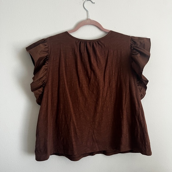 Dolan Anthropologie Brown Flutter Sleeve Top - Picture 3 of 7
